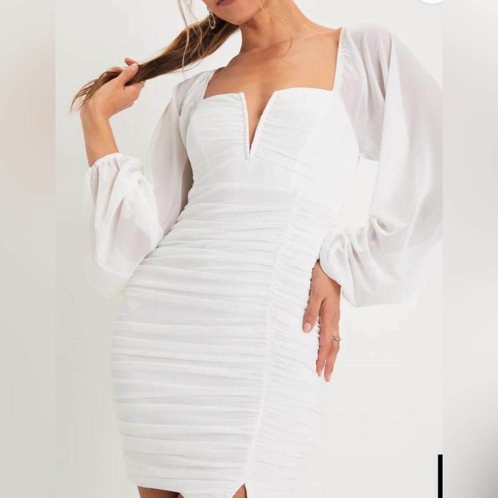 Elegant White Ruched Dress